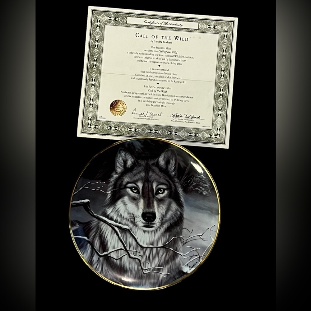 The Franklin Mint Call  of the  Wild. Sandra Graham 23 KT porcelain Plate VTG